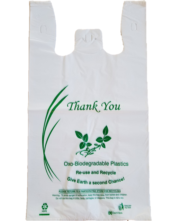 Large Oxo Biodegradable Strong White Thank You Printed Plastic Shopping